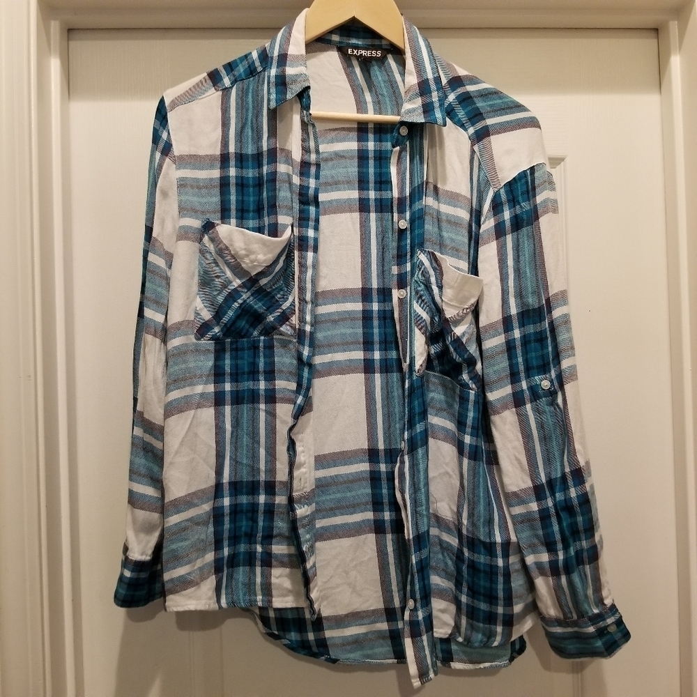 Express button up, collared flannel shirt size small - Picture 13 of 14